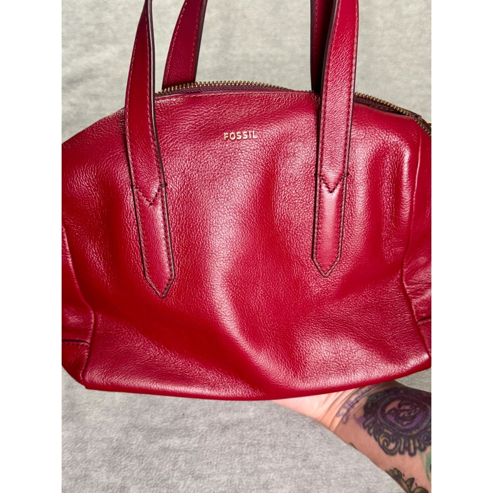 Fossil Red Pebbled Leather Satchel Handbag Gold Hardware Top Handle Bag